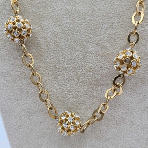 NWOT J Crew Chunky Long Crystal Gold Ball Station Necklace - Picture 2 of 12